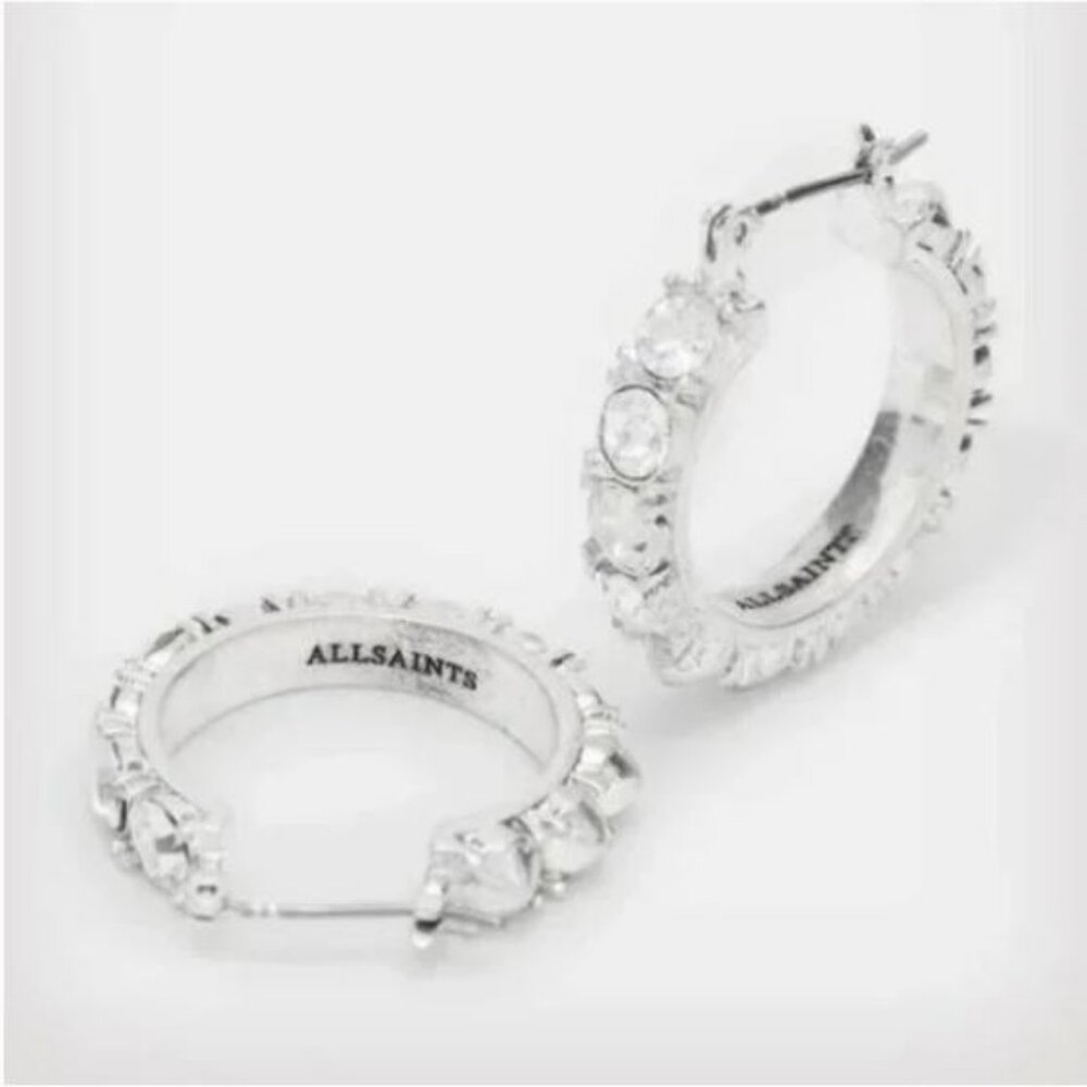 All Saints Silver Crystal Hoop Earrings